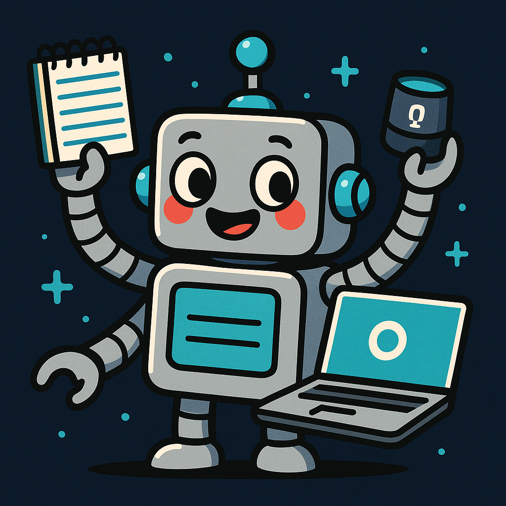 Otter.ai's robot assistant juggling multiple meeting tools.